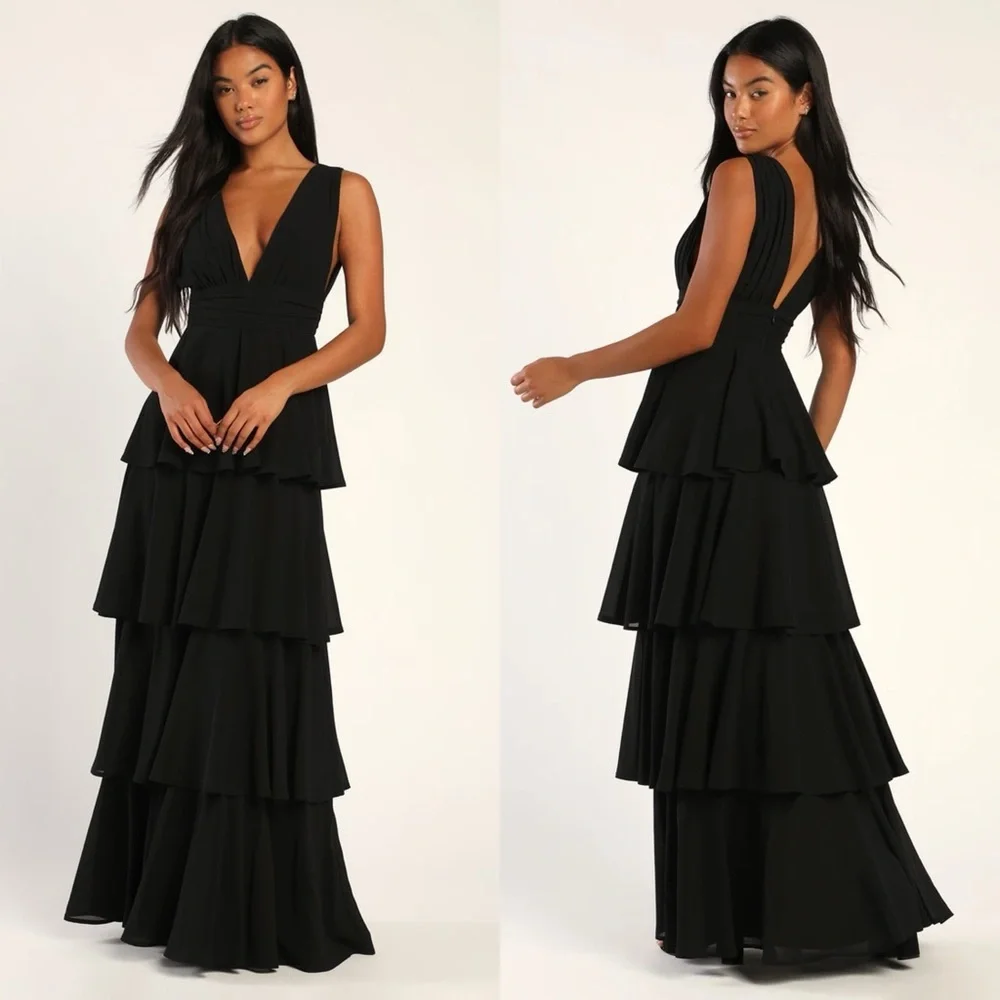Lulus NWOT Amazing Evening Black
Tiered Maxi Dress Medium - Picture 1 of 7